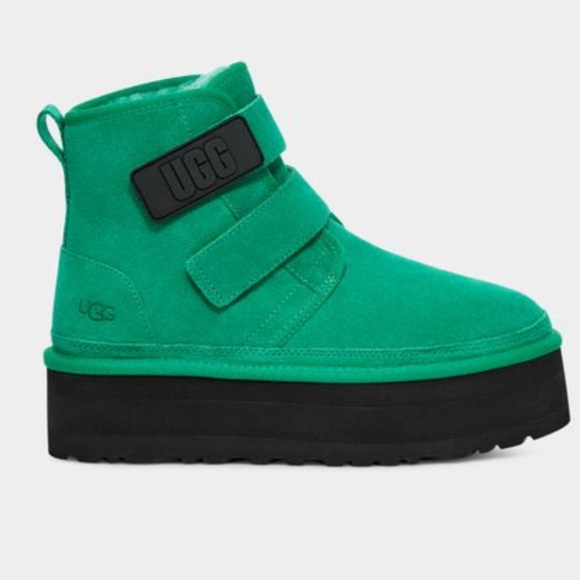 🆕UGG SIZE10 EMERALD GREEN NEUMEL PLATFORM BOOT KELLY GREEN STRAP BLACK PLATFORM - Picture 9 of 9
